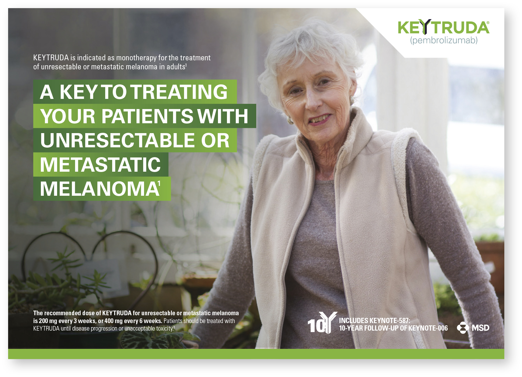Cover of the KEYNOTE-006 Clinical Trial Summary with a hypothetical female patient